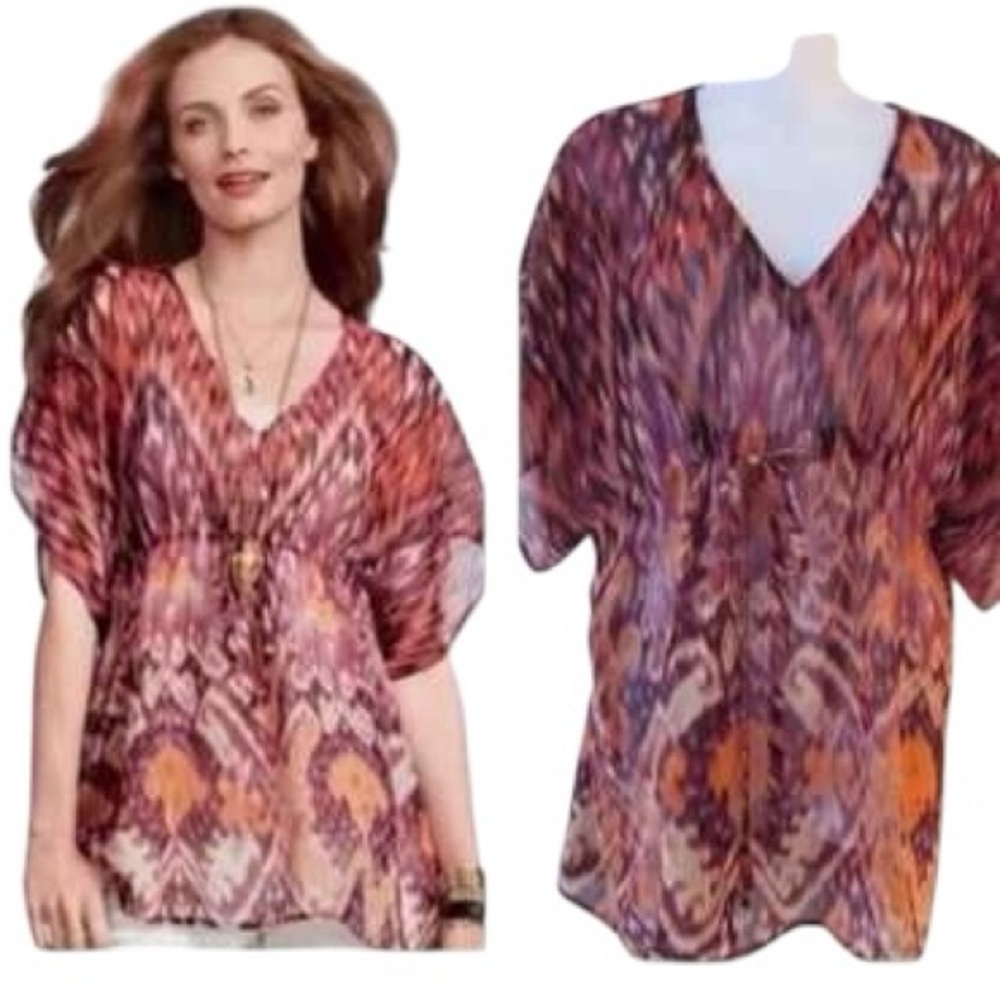 CABI style #415 kimono style tunic in oranges & purples size Medium - Picture 2 of 6